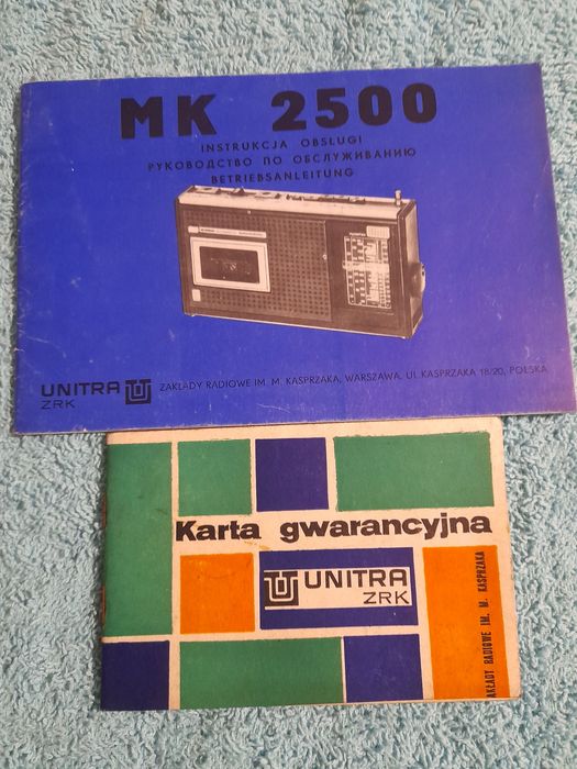 Komplet PRL sama Instrukcja + kompletna Karta Gwarancyjna Unitra ZRK MK-2500 1976 (bez urządzenia)