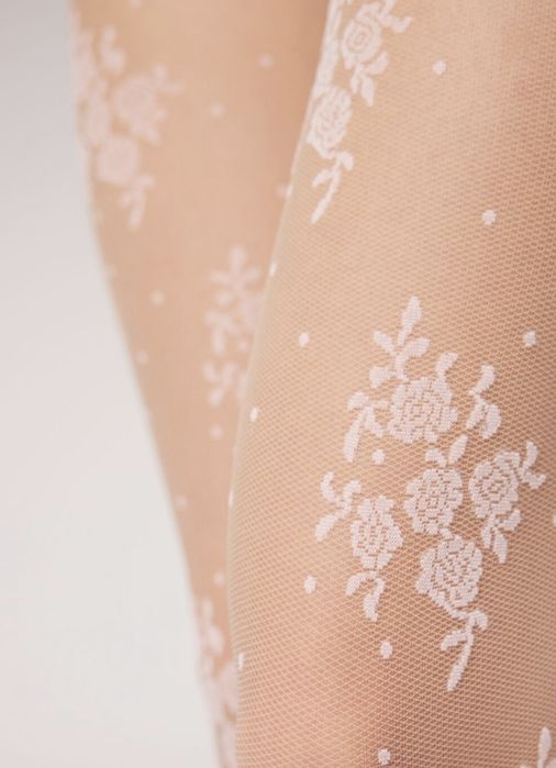 Rajstopy Calzedonia s/m i m/l nude rosa cieliste różowe w kwiaty 40