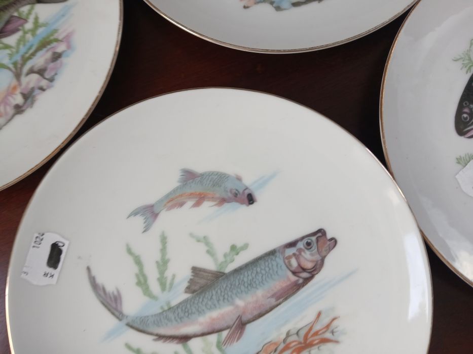 Japońska porcelana talerze z rybkami ryby 5 sztuk