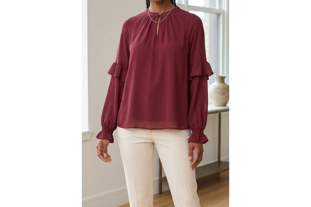 Elegancka bluzka Cubus, kolor burgundowy, r. 36 (S), falbany