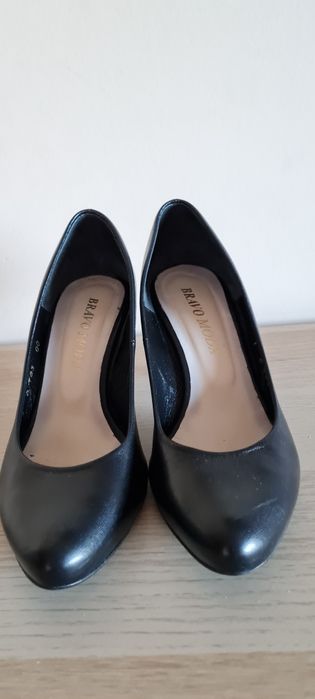 Skórzane czarne szpilki buty na obcasie Bravo Moda