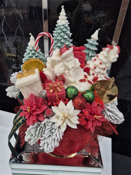 Flower box ze świec sojowych stroik prezent Święta