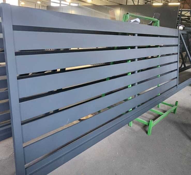 Zestaw: brama przesuwna (wjazdowa)+ furtka, nowoczesna palisada aluminiowa 15 cm malowanie proszkowe