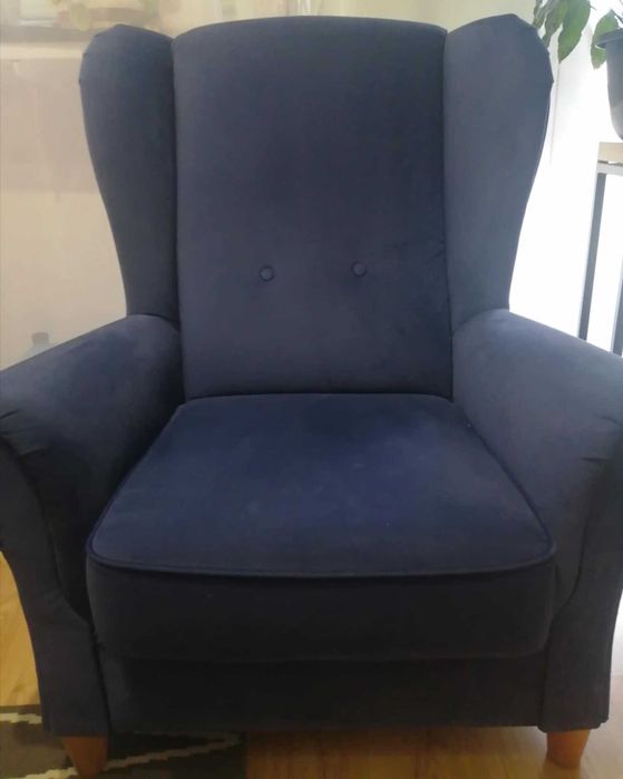 fotel typu uszak - granatowy welur