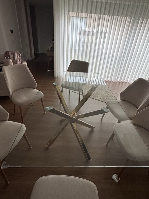 Mesa jantar pé dourado