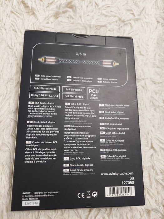 1x Cinch RCA M/M PCU SPDIF Subwoofer 1,5m. AVINITY