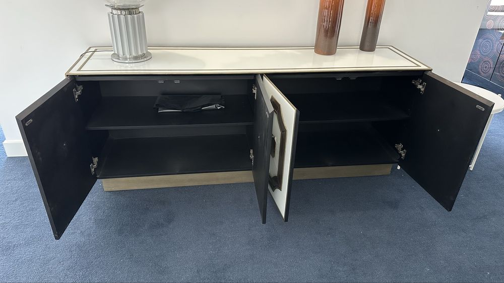 PROMOÇAO Aparador ÁREA STORE / Buffet Art Déco 4 Portas Branco e Dourado – 180cm