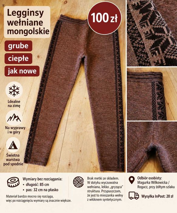 Grube wełniane leginsy mongolskie