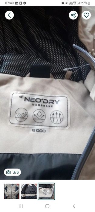 Kurtka 4F, membrana 8000, rozm.S, nowa z metką na narty