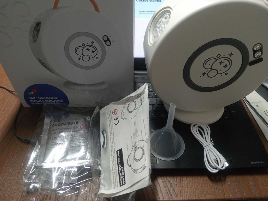 Máquina de Bolhas 360º Giratória – Kit Completo (c/ Líquido e Funil)