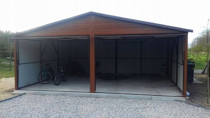 Garaż blaszany dwustanowiskowy 6x5 m brama uchylna - Dach dwuspadowy,