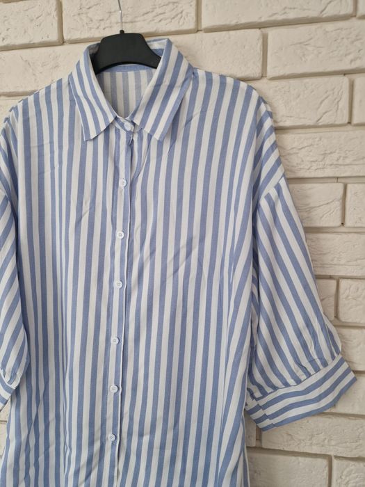 Biało-niebieska koszula w paski 100% viscose ozmiar XL 42 luźniejszy