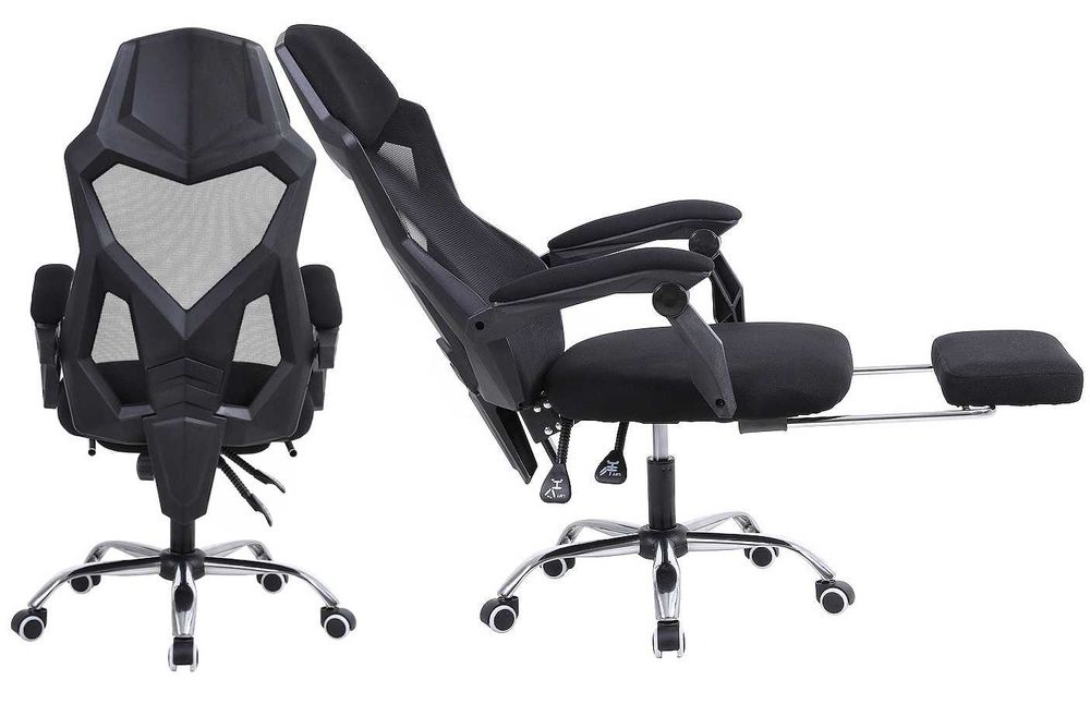 Геймерське крісло ЧОРНЕ І БІЛЕ Компютерне Крісло з тканини з підніжкою