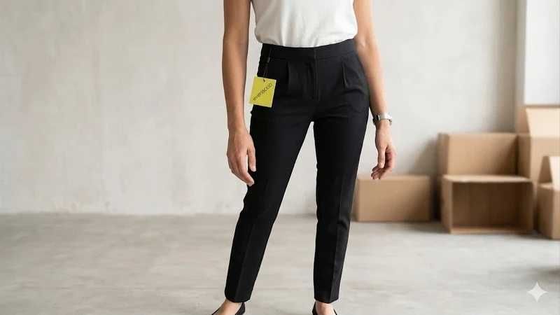 czarne spodnie materiałowe even&odd z wysokim stanem paperbag