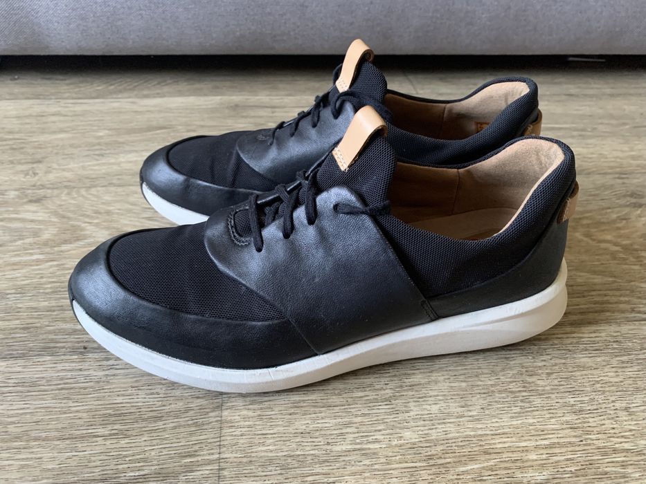 Шкіряні кросівки Clarks р.40 чорні сітка літні кларкс
