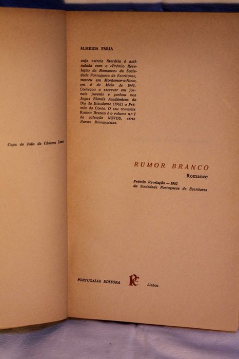 1ª edição de "Rumor Branco" (1962), de Almeida Faria