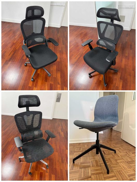 Três cadeiras de escritório ergonómicas, praticamente sem uso, adquiridas no ano passado (SIHOO M102C, ProtoArc EC100, MELOKEA ReliefBack Pro)