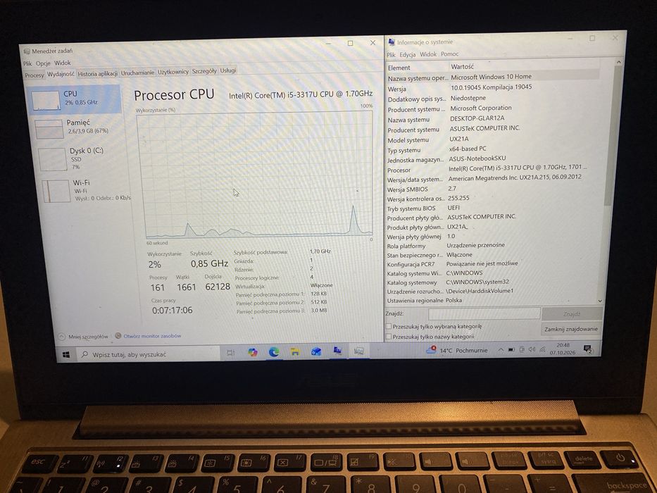 ASUS Zenbook UX21A / i5 / 4GB RAM / SSD 128GB / Sprawny + Etui i Zasilacz