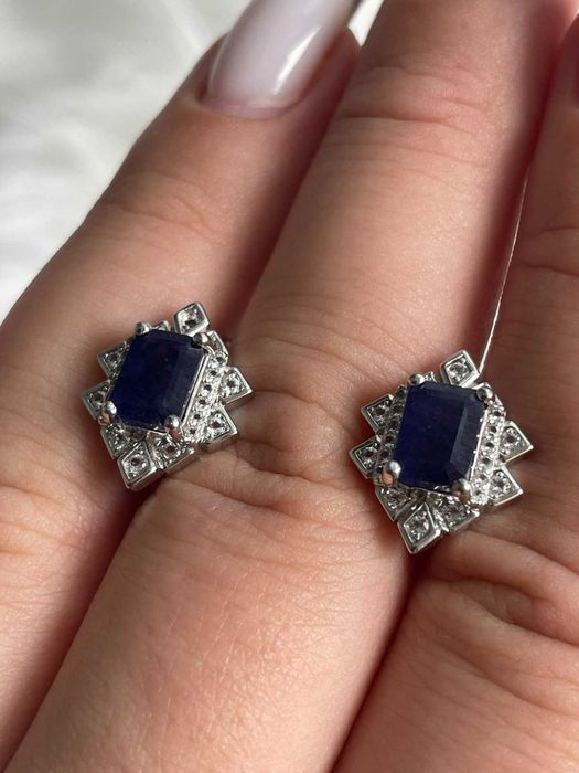 Серьги из серебра 925 пробы  из синего сапфира и топаза