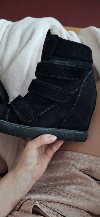 Женские зимние замшевые ботинки на танкетке, на липучках, 37 р