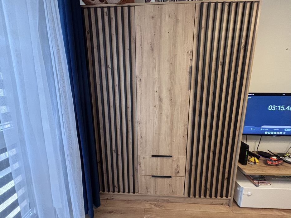 Szafa Nelly 3d Dąb Artisan / Lamela Czarna dł 150cm wys 200cm