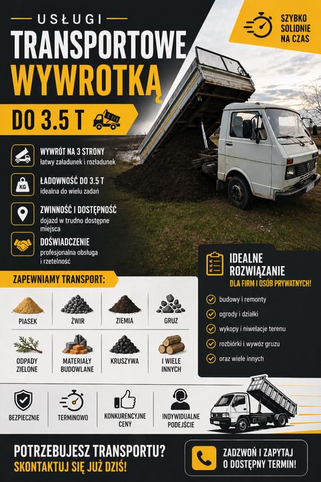 Usługi transportowe wywrotka do 3,5t