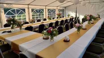 Wynajem, wypożyczanie: namiotów, krzeseł, stołów, pokrowców, obrusów