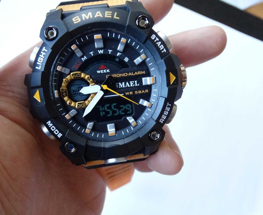 Zegarek pomarańczowy Smael analogowo cyfrowy sportowy wojskowy WR50
