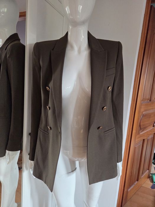 Khaki marynarka zara zielona złota elegancka żakiet