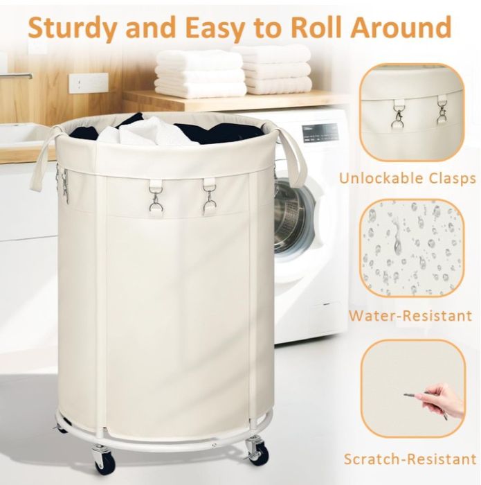 Кошик для білизни Songmics на колесах 150л кремово-білий