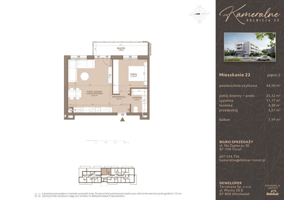 2-pokojowe mieszkanie 44,90 m2 + balkon