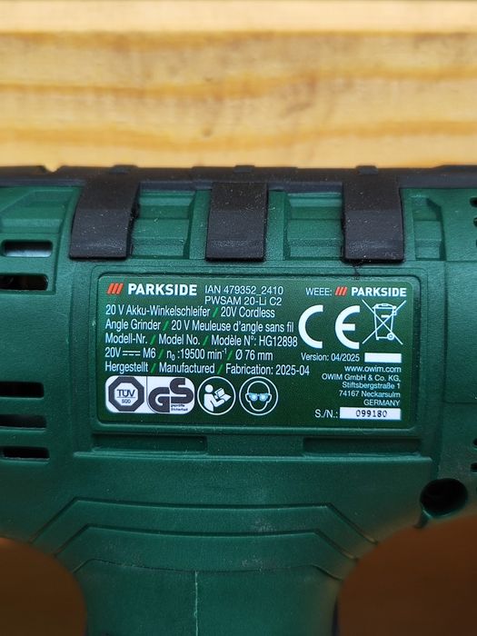 Акумуляторна кутова шліфувальна машина Parkside PWSAM 20-Li C2 76 мм