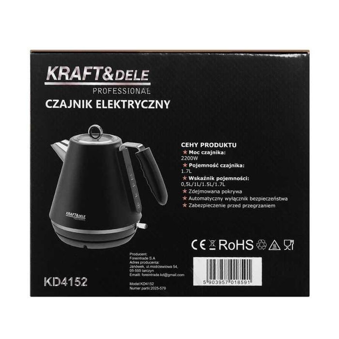 CZAJNIK BEZPRZEWODOWY KLASYCZNY modny elektryczny 2200W 1,7l KD4152