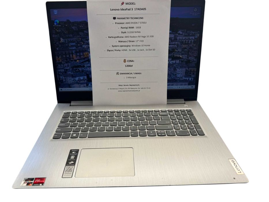 Laptop Lenovo IdeaPad 3 -  17" 16GB RAM, 512GB NVMe