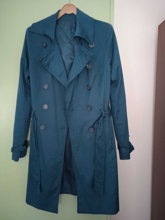 Casaco gabardine azul turquesa