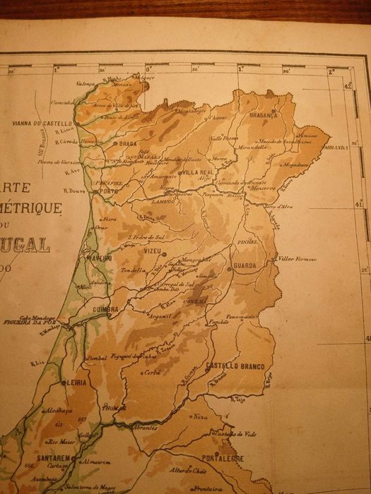 Mapa Portugal - Carte Hypsométrique du Portugal 1900