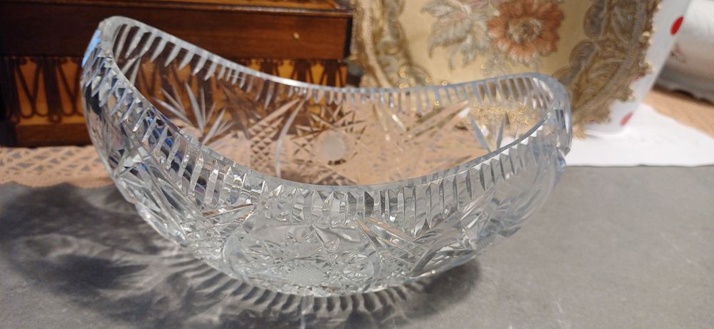 Kryształowa misa gondola łódka żardoniera PRL