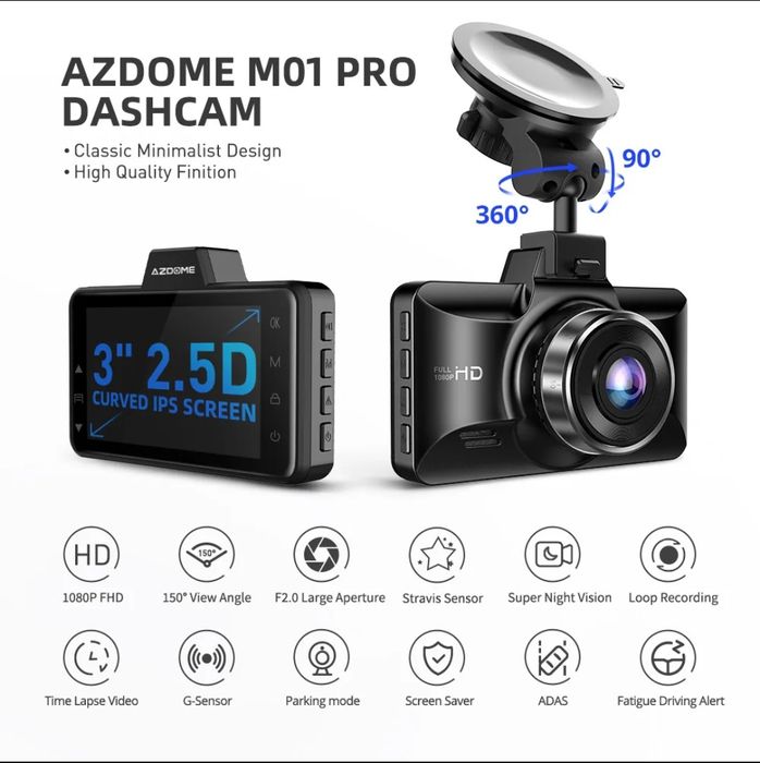 Câmara de gravação automóvel Dashcam Dual FullHD azdome M01 pro NOVO