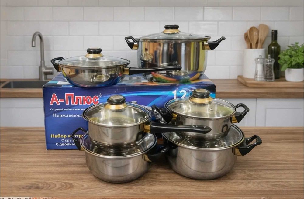 Набор кастрюль 6 в 1 / Каструлі набір 12 предметів Кастрюли нержавейка