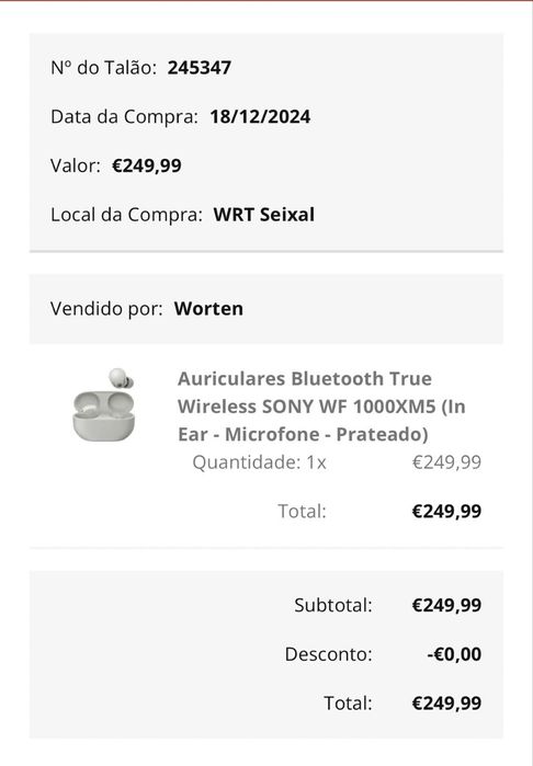 Sony WF-1000XM5 airpods auscultadores