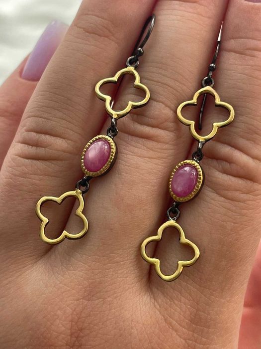 Handmade.Серебряные серьги с розовым рубином