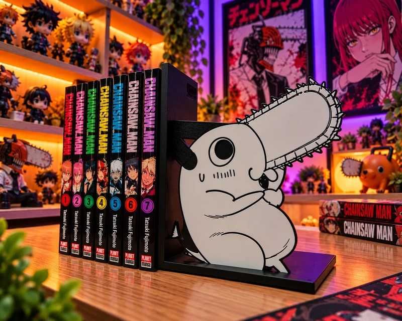 Porta-Livros Chainsaw Man Pochita | Suporte para Mangás | Decoração Anime