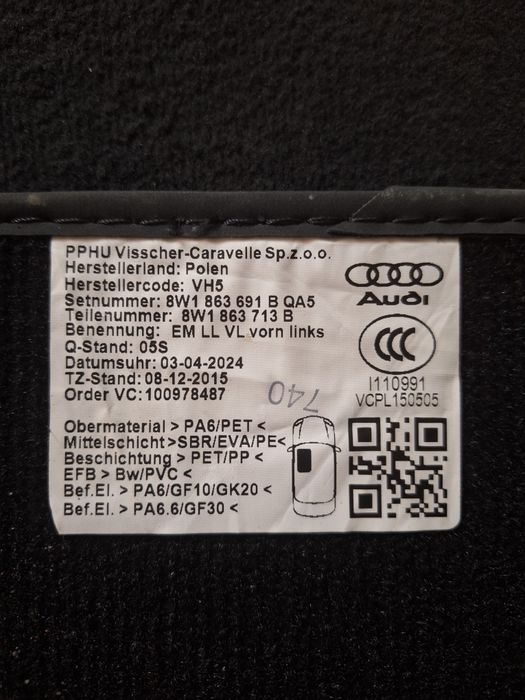 Dywaniki werulowe Audi A4 B9 Oryginalne