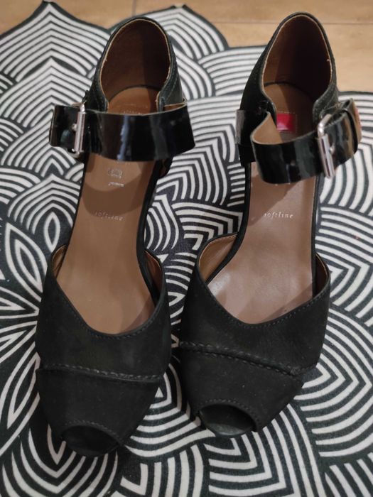 Sandały na obcasie, Hogl 35/36 skórzane, czarne