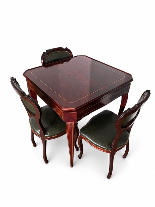 Mesa de Jogo / Roleta em Madeira Maciça + 4 Cadeiras Clássicas