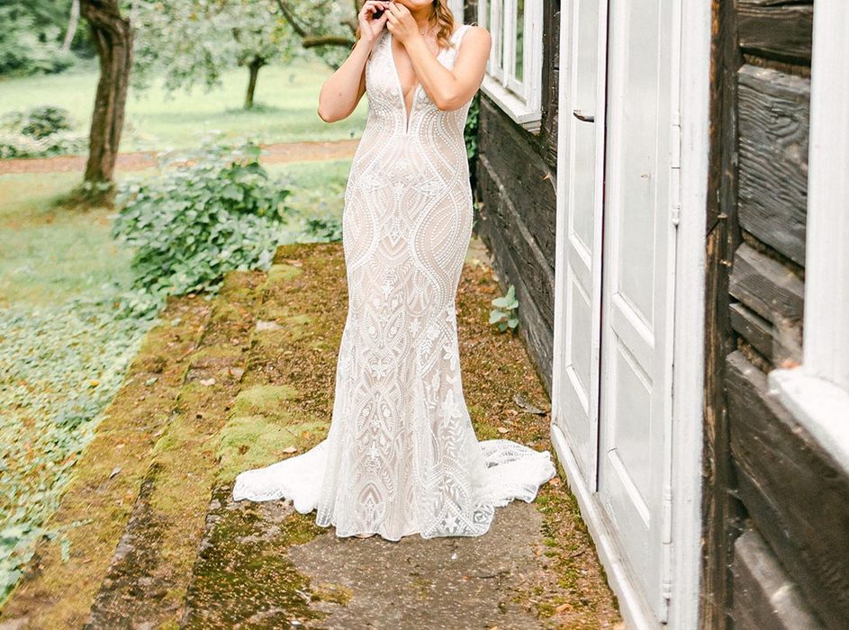 Zjawiskowa suknia ślubna modern Boho koronka s/m Lovers Society
