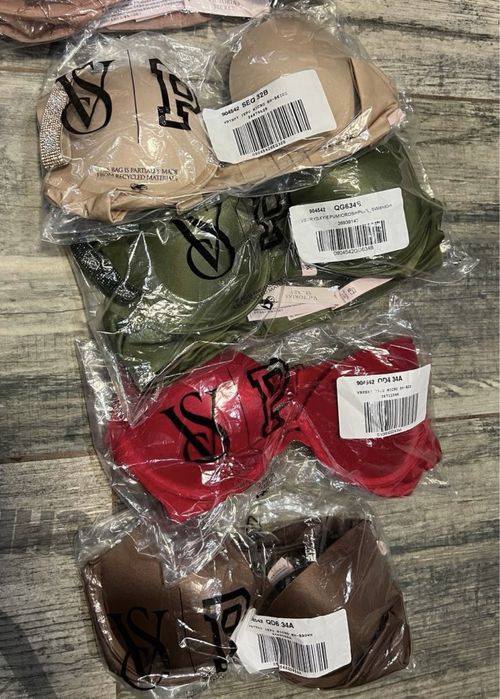 Оригінальний бюст Victoria’s Secret в камінчики беж/хакі/червоний