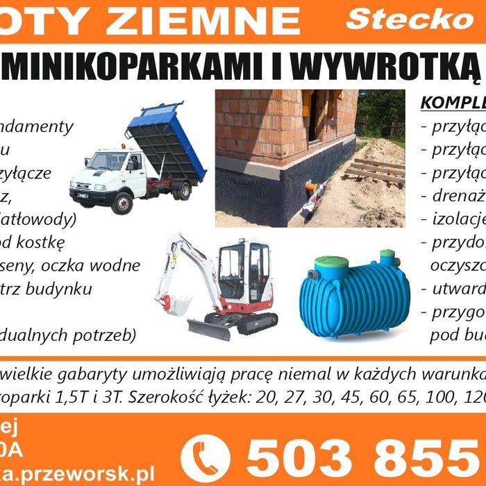 Prace ziemne usługi minikoparka koparka przyłącza izolacje wyburzenia