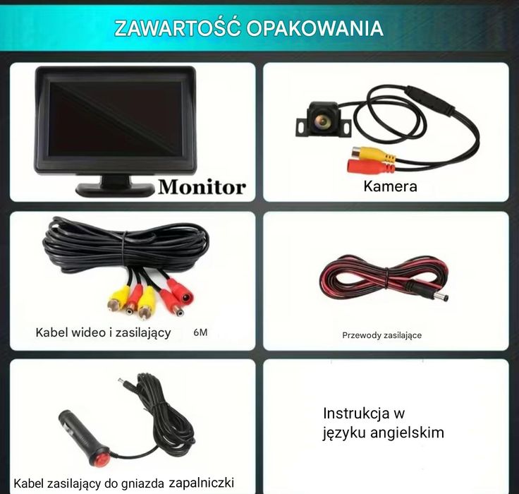 Monitor LCD 4.3 cala + kamera cofania 8 diod PAL