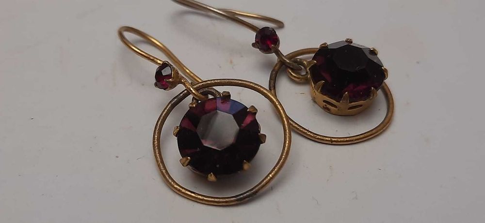 старинные ретро женские серьги желтый метал камни под рубины